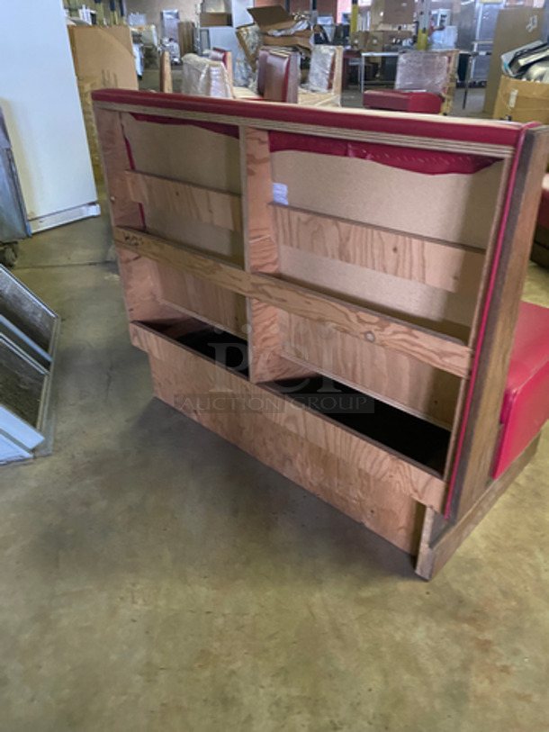 NEW! Single Sided Red Cushioned Booth Seat! With Wooden Outline! Perfect For Up Against The Wall! Can Be Connected To Any Of The Booths Listed!  - Image 4 of 7