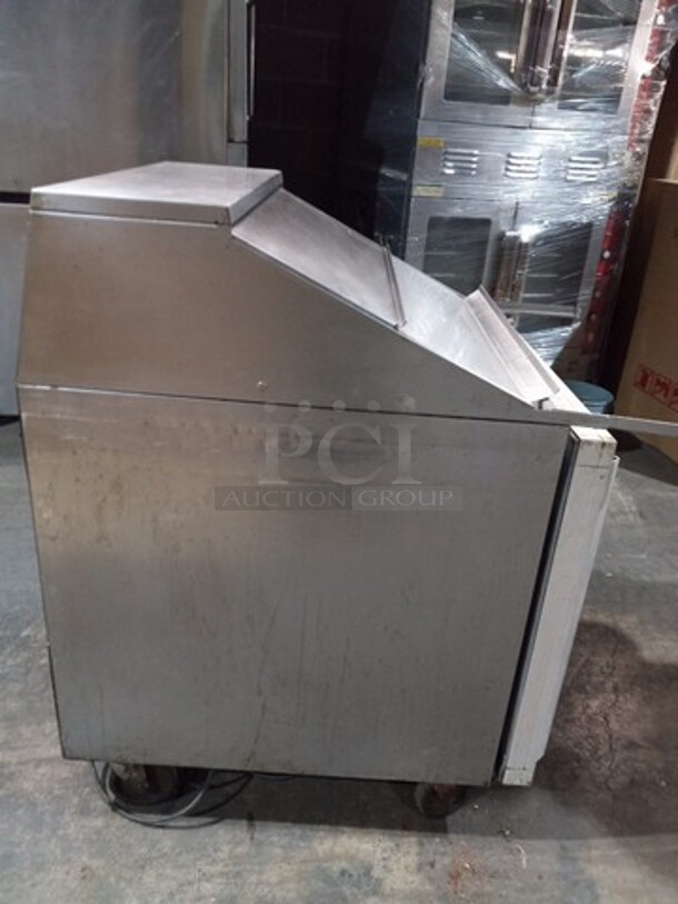 Silver King Commercial Refrigerated Single Door Sandwich Prep Table!  All Stainless Steel! On Casters! Model: SKP2712 SN: SAGH93903A! 115V 60HZ 1 Phase - Image 9 of 10