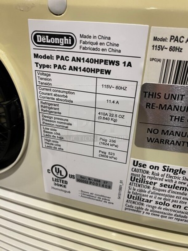 NEW! OUT OF THE BOX! SCRATCH-N-DENT! DeLonghi Portable Air Conditioner Unit! Model: PACAN140HPEW 115V - Image 5 of 8