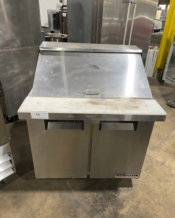 Universal Coolers Commercial Refrigerated Sandwich Prep Table! With 2 Door Storage Space Underneath! With Poly Coated Rack! All Stainless Steel! On Casters!