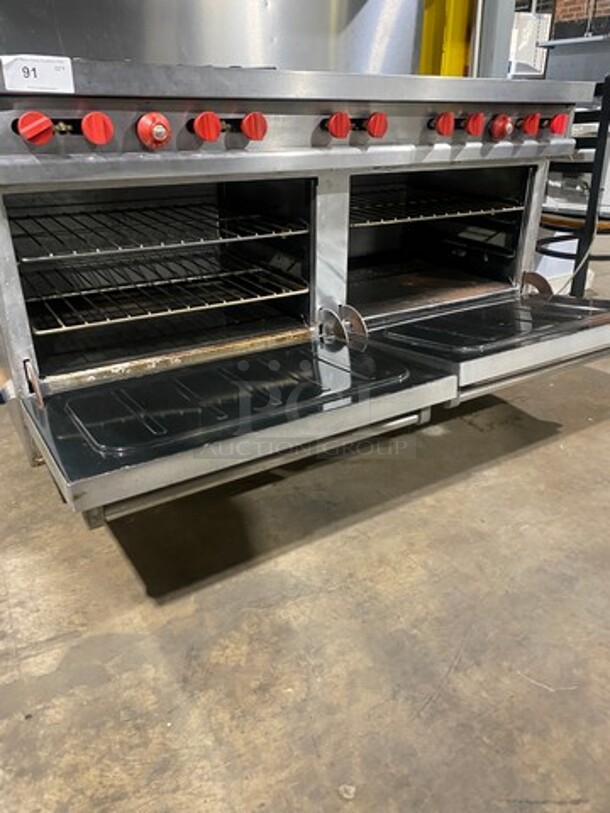 Vulcan Commerical Natural Gas Powered 10 Burner Stove! With Raised Back Splash And Salamander Shelf! With 2 Oven Underneath! All Stainless Steel! On Legs! - Image 7 of 11