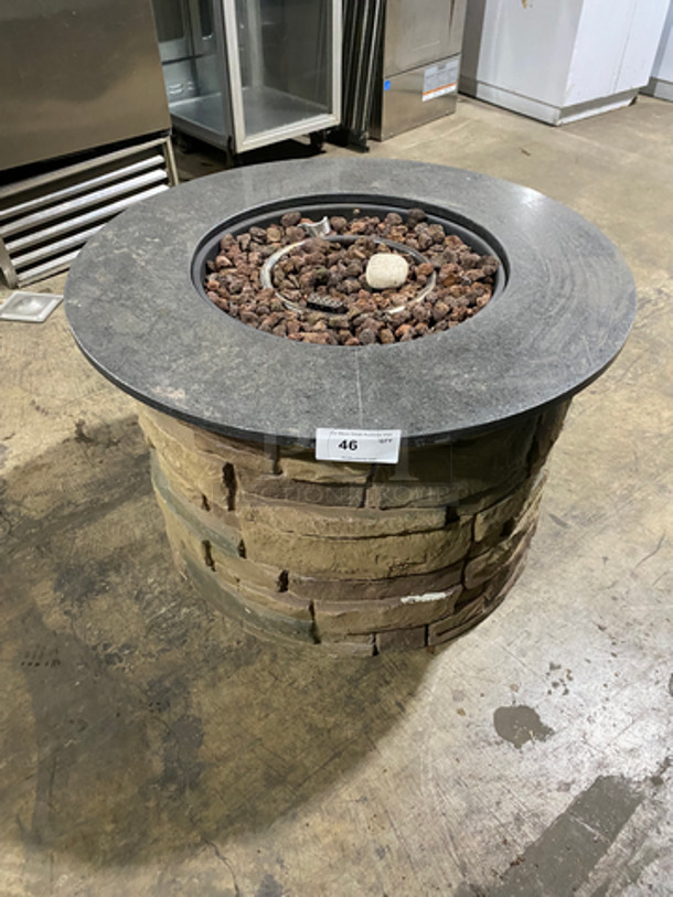 NICE! Outdoor Floor Style Fire Pit! Stone Look- Alike And Metal Top!
