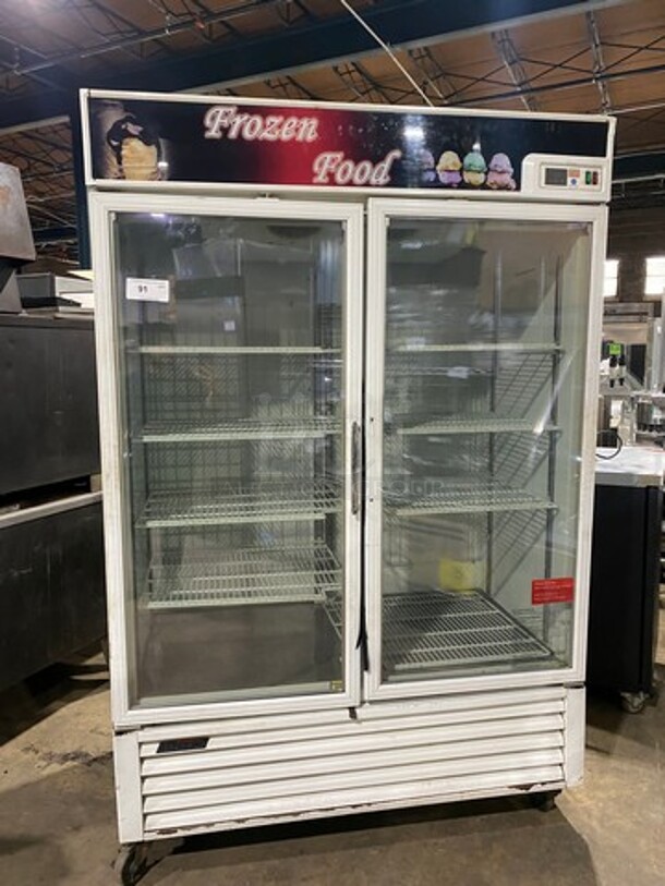 COOL! Turbo Air Commercial 2 Door Ice Cream Freezer! With View Through Doors! Poly Coated Racks! On Casters! Model: TGF49F SN: GF49107011 110/120V 60HZ 1 Phase