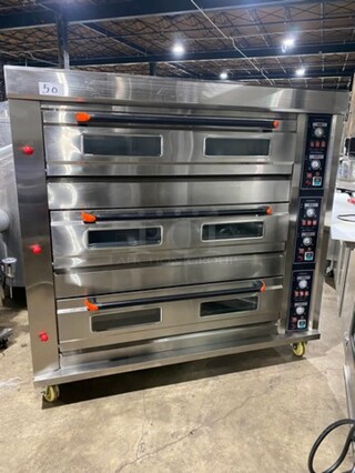 NEW! NEVER USED! OUT OF THE BOX! Astar Commercial Gas Powered Triple Deck Baking Oven! All Stainless Steel! On Casters! Model: HGB90Q
