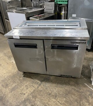 Maxx Cold Commercial Refrigerated Sandwich Prep Table! With 2 Door Storage Space Underneath! Poly Coated Racks! All Stainless Steel! On Casters! Model: MXCR48S SN: 6082164 115V 60HZ 1 Phase
