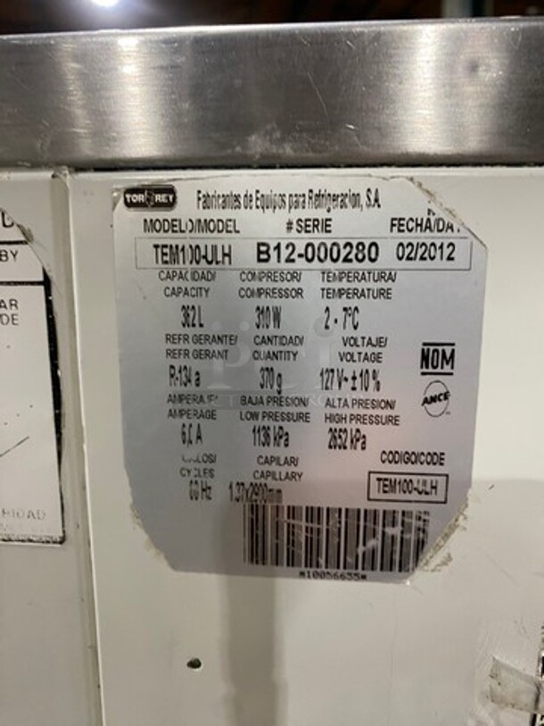 Torrey Commercial Refrigerated Deli/Bakery Display Case Merchandiser! With Curved Front Glass! With Rear Access Door! Model TEM100ULH Serial B12000280! 127V! - Image 7 of 8