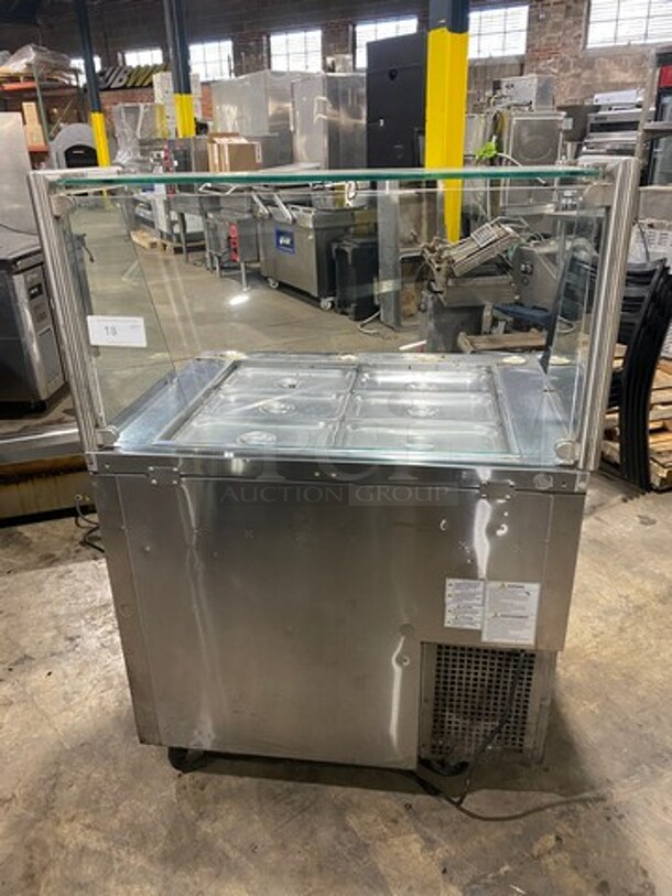 Turbo Air Commercial Refrigerated Food Serving Station Counter/Cold Pan! With Sneeze Guard! With Single Door Underneath Storage Space! All Stainless Steel Body! On Casters! WORKING WHEN REMOVED! Model: JBT36N SN: H2JB3T0D8612 115V - Image 1 of 9