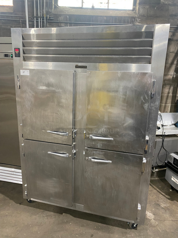 Traulsen Commercial 4 Half Door Reach In Freezer! With Poly Coated Racks! Solid Stainless Steel! On Casters! WORKING WHEN REMOVED! Model: RLT232WUTHHS SN: T157194B11 115V 60HZ 1 Phase