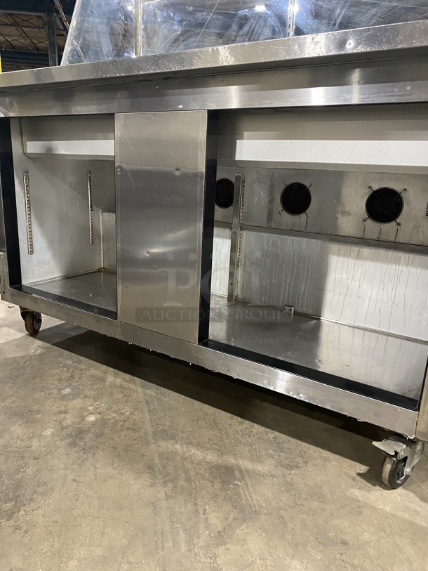 Nice! Leader Refrigerated Mega Top Sandwich Prep Table! With Sneeze Guard! With 2 Door Underneath Storage Space! Model ESLM60S/C! 115v 1ph!  On Casters! - Image 5 of 8