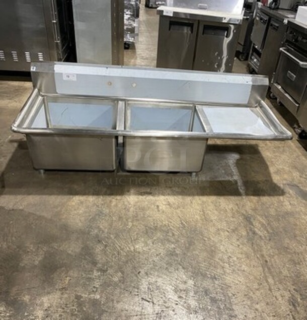 NEW! NEVER USED! Scratch-N-Dent! Solid Stainless Steel Commercial 2 Compartment Dish Washing Sink! With Single Side Drain Board! With Back Splash!