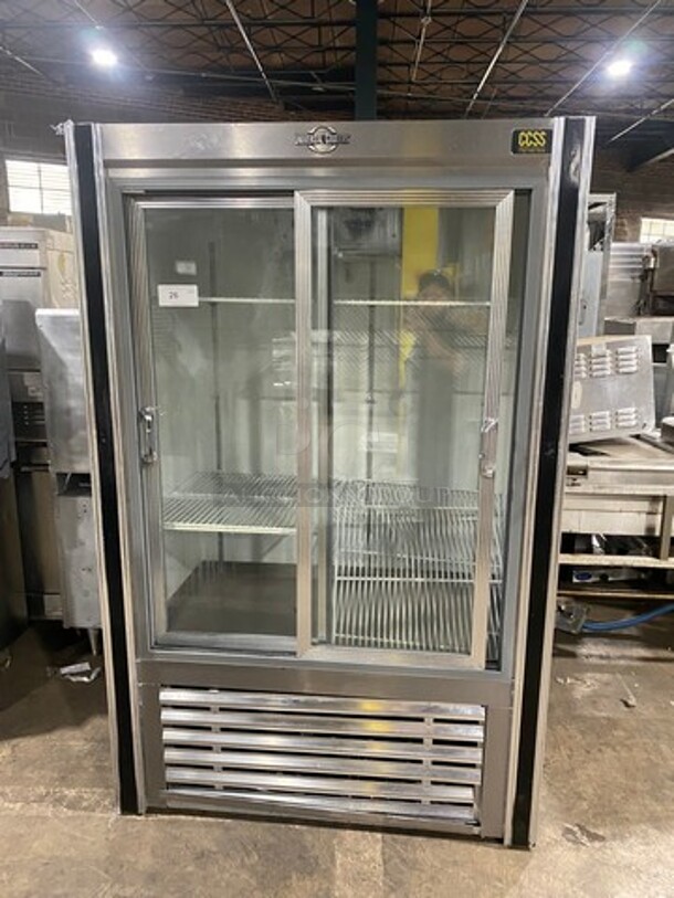 Universal Coolers Commercial 2 Sliding Door Reach In Cooler Merchandiser! With Poly Coated Racks! Stainless Steel Body! - Image 1 of 7