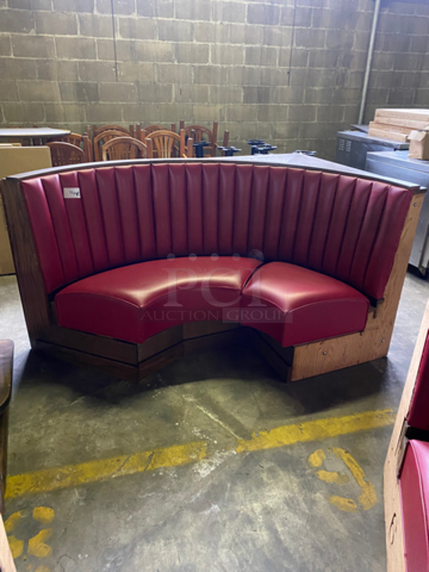 NEW! Single Sided Curved Red Cushioned Booth Seat! With Wooden Outline! Perfect For In The Corner Placement! 3x Your Bid! Can Be Connected With Any Of The Booths Listed!