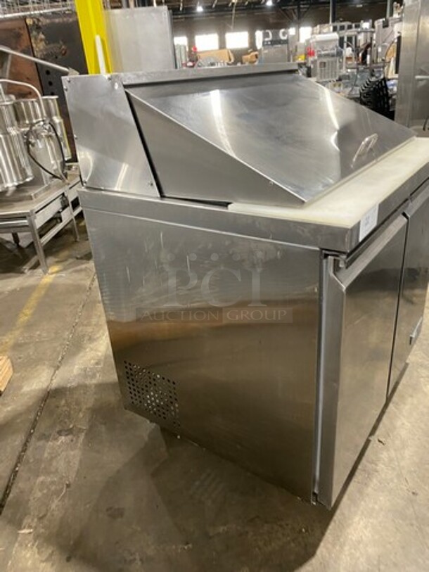 Motak Commercial Refrigerated Mega Top Sandwich Prep Table! With Commercial Cutting Board! With 2 Door Storage Space Underneath! All Stainless Steel! On Casters! Model: MST36X SN: 428747087 - Image 2 of 9