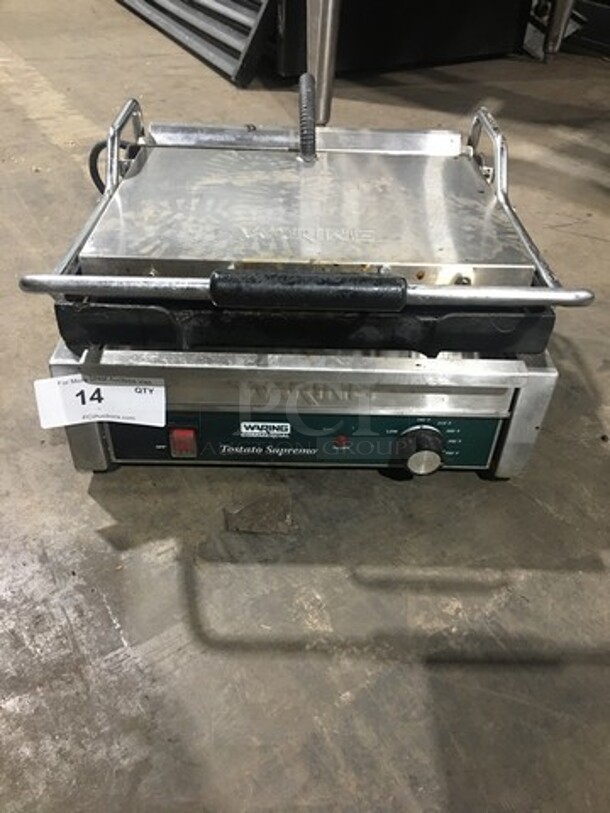 LATE MODEL! 2017 Waring Commercial Countertop Panini/Sandwich Supremo Grill! All Stainless Steel! Press With Flat Surface! WORKING WHEN REMOVED! Model: WPG250 120V - Image 9 of 9