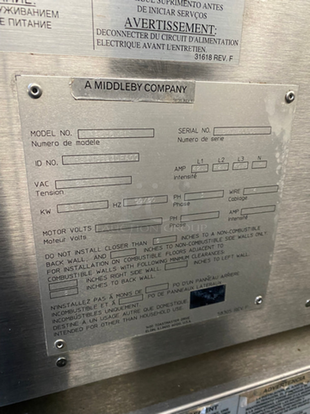 AMAZING! Middleby Marshall Electric Powered Double Conveyor Pizza Oven!  All Stainless Steel! On Casters! 2x Your Bid Makes One Unit! Model: PS536 SN: 571140808 240V 60HZ 3 Phase - Image 10 of 11