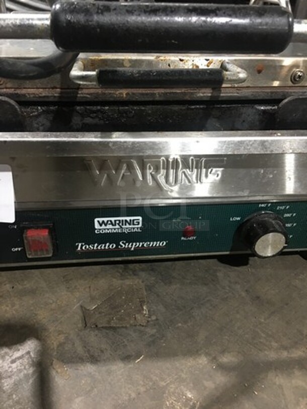 LATE MODEL! 2017 Waring Commercial Countertop Panini/Sandwich Supremo Grill! All Stainless Steel! Press With Flat Surface! WORKING WHEN REMOVED! Model: WPG250 120V - Image 7 of 9