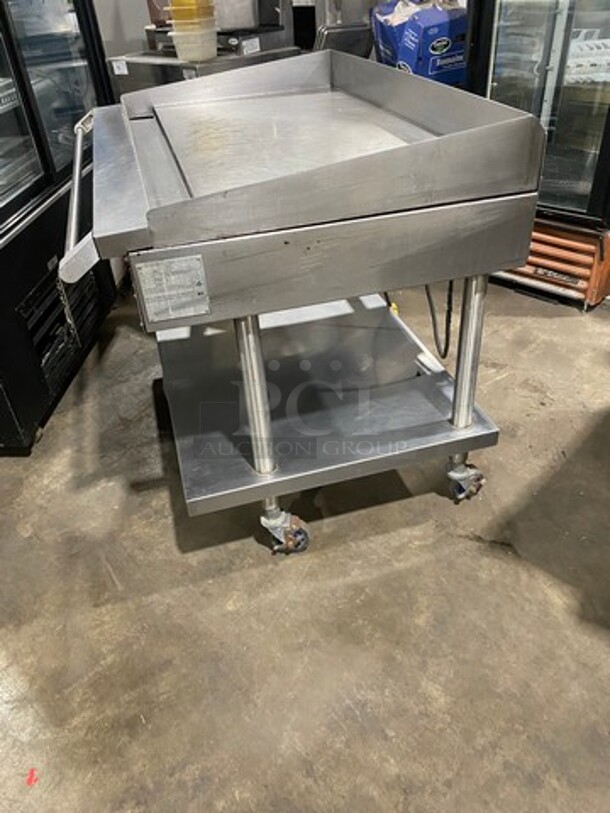 Vulcan Hart Commercial Natural Gas Powered Flat Top Griddle! With Back And Side Splashes! On Equipment Stand! All Stainless Steel! On Casters! Model: 48RRGCKR1 SN: 650097965 - Image 2 of 9