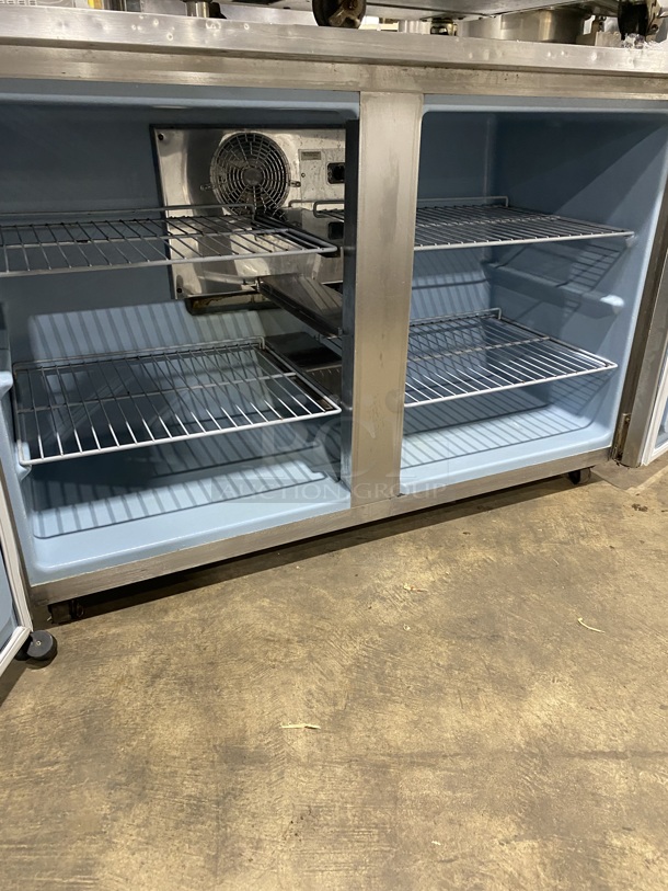 DELFIED Stainless Steel 2 Door  Worktop/Lowboy  Refrigerator W/ Poly Coated Racks! On Casters! Model UC4048 Serial 1101152001932 115V/60Hz/1 Phase  - Image 5 of 8