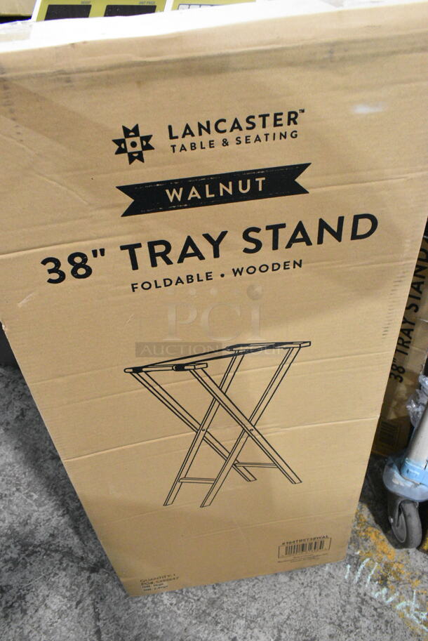 2 Lancaster Table & Seating 164TRST38WAL 38" Walnut Wood Folding Tray Stand. 2 Times Your Bid!  - Image 1 of 3