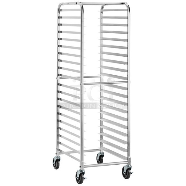 BRAND NEW SCRATCH AND DENT! Regency 109APR1820L 20 Pan End Load Bun / Sheet Pan Rack with Non-Marking Casters - Unassembled