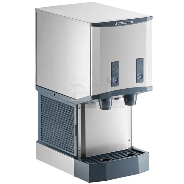BRAND NEW SCRATCH AND DENT! 2024 Scotsman HID312AB-1A Meridian Countertop Air Cooled Ice Machine and Water Dispenser with Push Button Dispensing - 12 lb. Bin Storage. 115 Volts, 1 Phase.  - Image 1 of 3