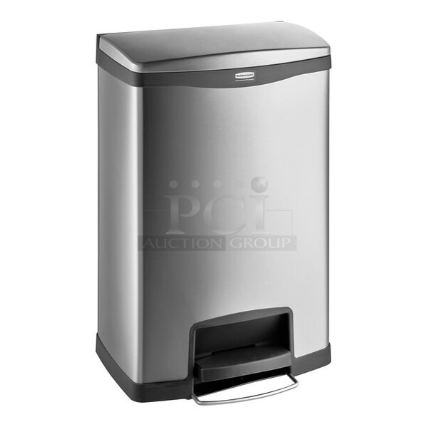 BRAND NEW SCRATCH AND DENT! Rubbermaid 6901901992BK Slim Jim Stainless Steel Black Accent Front Step-On Rectangular Trash Can with Single Rigid Plastic Liner - 52 Qt. / 13 Gallon - Image 1 of 5