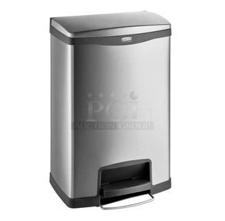 BRAND NEW SCRATCH AND DENT! Rubbermaid 6901901992BK Slim Jim Stainless Steel Black Accent Front Step-On Rectangular Trash Can with Single Rigid Plastic Liner - 52 Qt. / 13 Gallon