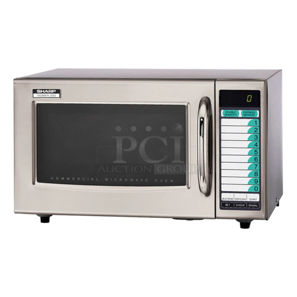 BRAND NEW IN BOX! Sharp R-21LVF Stainless Steel 1000w Commercial Microwave w/ Touch Pad. 120 Volts, 1 Phase. 