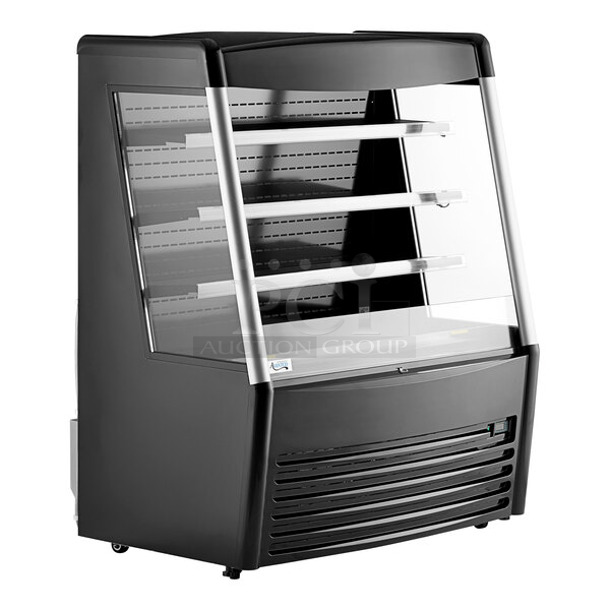 BRAND NEW SCRATCH AND DENT! Avantco 193MAC48HCB  48" Black Vertical Air Curtain Merchandiser. Crack on Left Side. 115 Volts, 1 Phase. Cannot Test Due To Cut Power Cord - Image 1 of 5