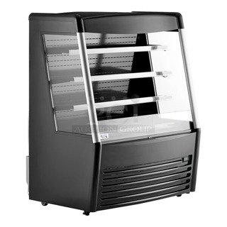 BRAND NEW SCRATCH AND DENT! Avantco 193MAC48HCB  48" Black Vertical Air Curtain Merchandiser. Crack on Left Side. 115 Volts, 1 Phase. Cannot Test Due To Cut Power Cord