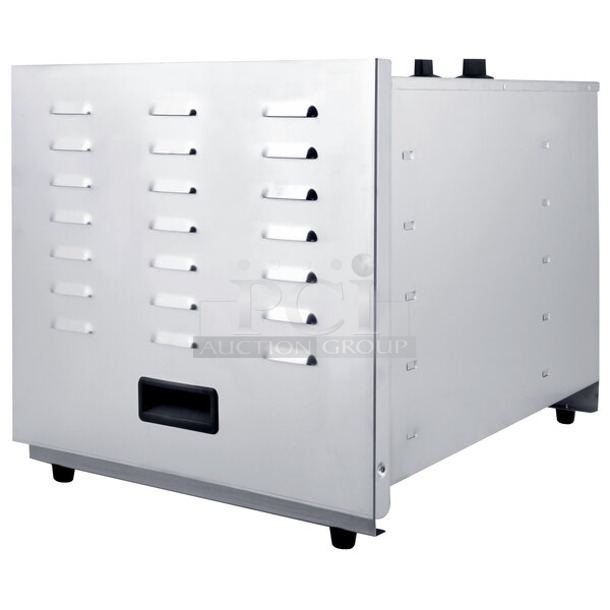 BRAND NEW SCRATCH AND DENT! 2023 Avantco 177EG30N Stainless Steel Commercial Countertop Ten Tray Food Dehydrator with Removable Door. 120 Volts, 1 Phase. Tested and Working!