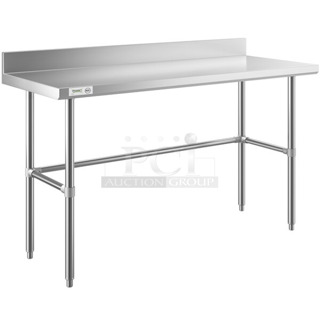BRAND NEW SCRATCH AND DENT! Regency 600WT24X60BS 24" x 60" 16-Gauge 304 Stainless Steel Commercial Open Base Work Table with 4" Backsplash. May Be Missing Pieces.