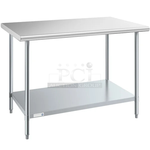 BRAND NEW SCRATCH AND DENT! Steelton 522ETSG3048 30" x 48" 18 Gauge 430 Stainless Steel Work Table with Undershelf. May Be Missing Pieces.  - Image 1 of 3