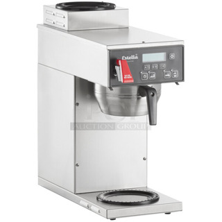 BRAND NEW SCRATCH AND DENT! Estella AIG2DAF Stainless Steel Commercial Countertop Automatic Coffee Brewer with 2 Decanter Warmers and Digital Display. 120 Volts, 1 Phase. 