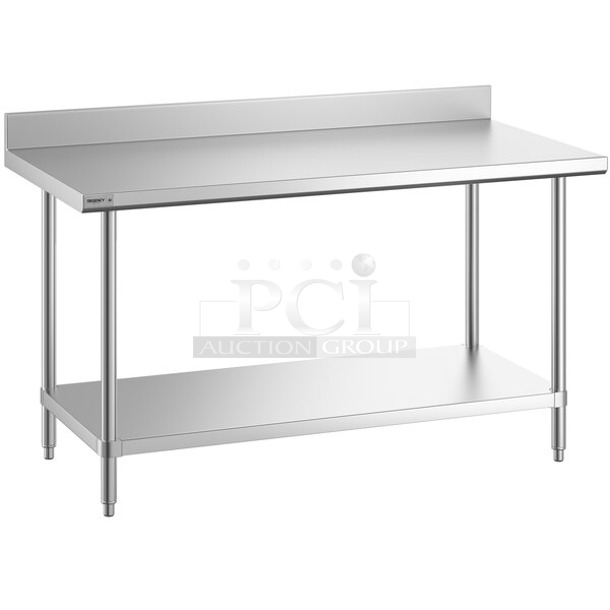 BRAND NEW SCRATCH AND DENT! Regency 600TSSB3060S Spec Line 30" x 60" 14 Gauge Stainless Steel Commercial Work Table with 4" Backsplash and Undershelf. May Be Missing Pieces.  - Image 1 of 3