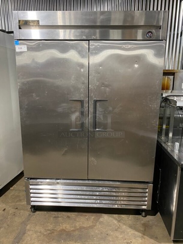 True Commercial 2 Door Reach In Freezer! With Poly Coated Racks! All Stainless Steel! On Casters! Model: T49F SN: 7666367 115V 60HZ 1 Phase - Item #1058895
