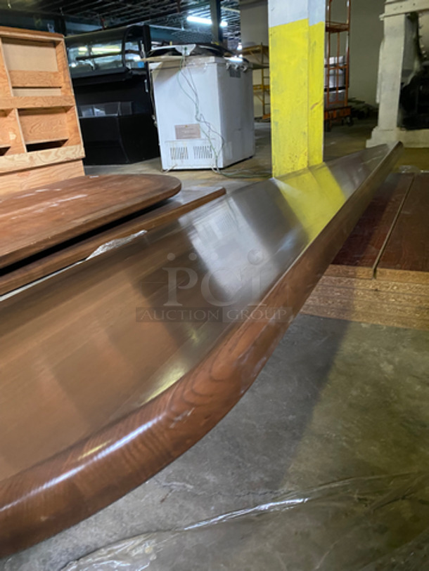 NEW! Wooden Pattern Curved Tables! With Black Metal Table Bracket! 4x Your Bid! - Image 2 of 8