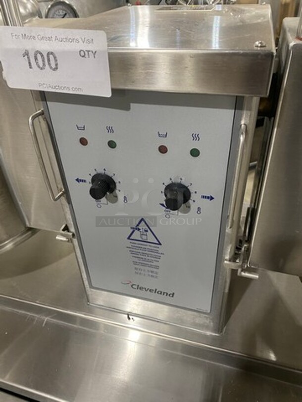 LIKE NEW! Cleveland Commercial Electric Powered Jacketed Tilting Soup Kettle! On Equipment Stand! All Stainless Steel! On Legs! WORKING WHEN REMOVED! Model: TKET12T SN: 111123050377A, 111123050377B! 240V 60HZ 3 Phase! - Image 11 of 12