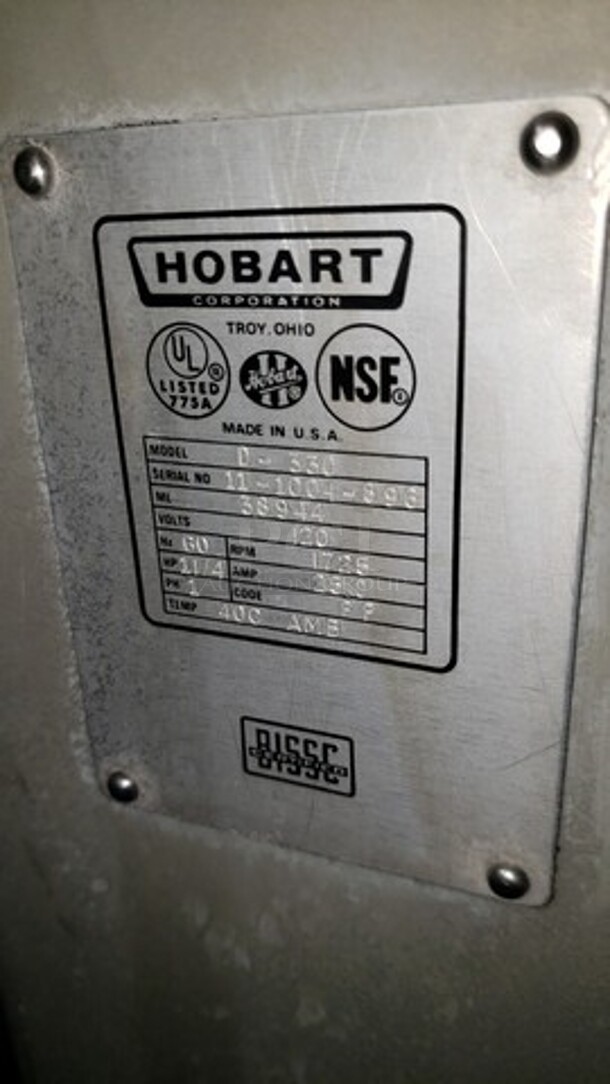 Hobart D330- 40-quart mixer with bowl, hook, and whisk- Working- 120v single Phase - Image 3 of 5
