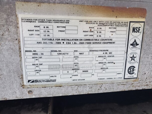 Southbend  HDG-36  Natural Gas 36" Countertop Griddle!! - Image 6 of 6