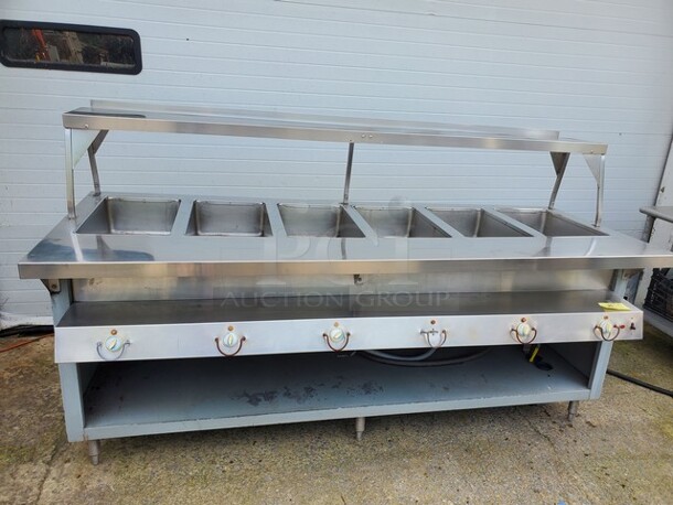 6 Bay Steam Table w/ overhead shelf! (broken knob) Missing tag/Working-Nice condition! - Image 2 of 3