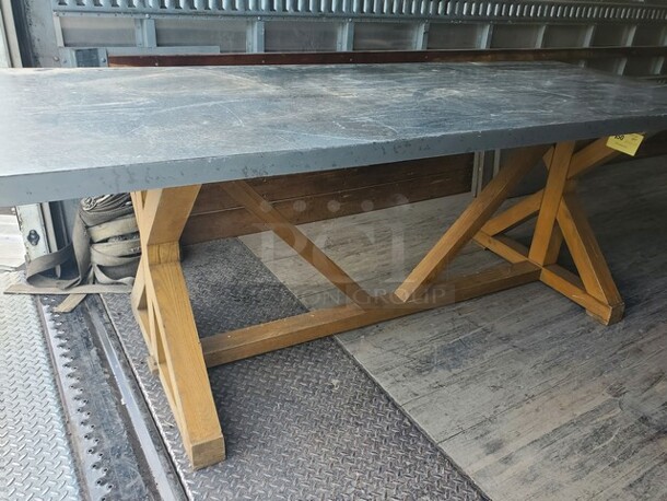 80" Rectangular Wood Base table W/ Aluminum cover  - Image 4 of 6