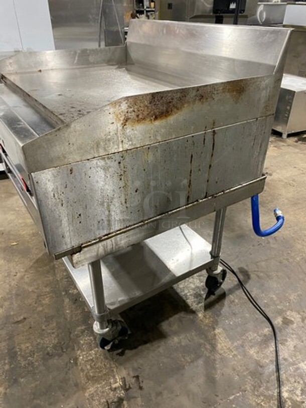 MagiKitch'n Commercial Countertop Natural Gas Powered Flat Griddle! With Back & Side Splashes! On Equipment Stand! With Storage Space Underneath! All Stainless Steel! On Casters! - Image 2 of 8