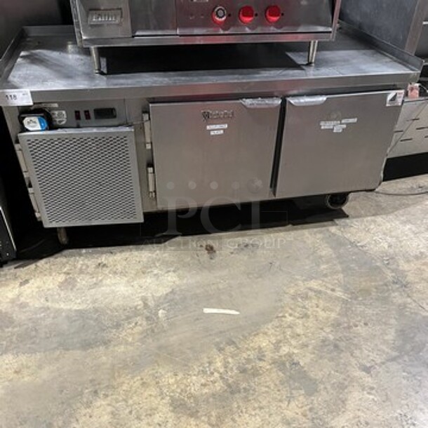 Custom Cool Commercial Refrigerated Work/Prep Table/ Grill Stand! With Back And Side Splash! With Refrigerated 2 Door Underneath Storage! All Stainless Steel! On Casters! - Image 1 of 6