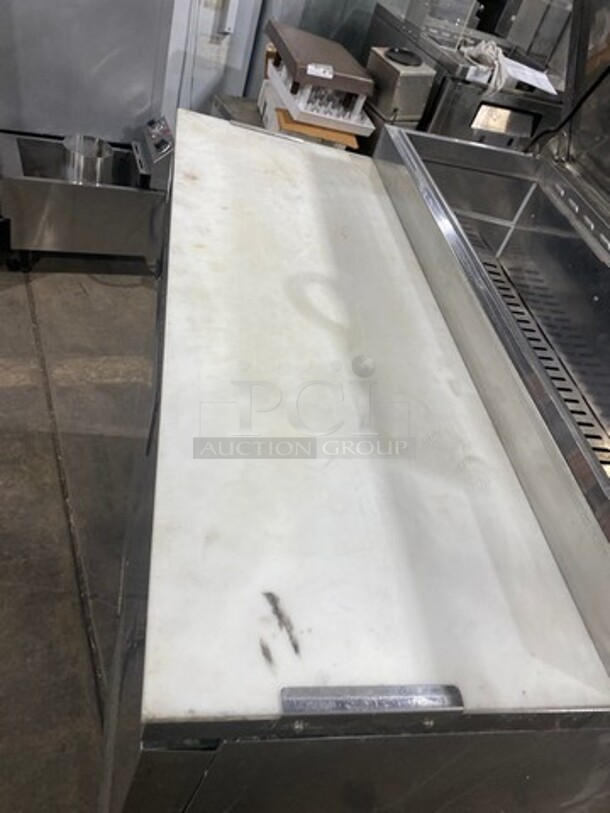 Turbo Air Commercial Refrigerated Pizza Prep Table! With Commercial Cutting Board! With Single Door Storage Space! Poly Coated Rack! All Stainless Steel! On Casters! Model: TPR44SD SN: TP4RA0100B 115V 60HZ 1 Phase - Image 9 of 10