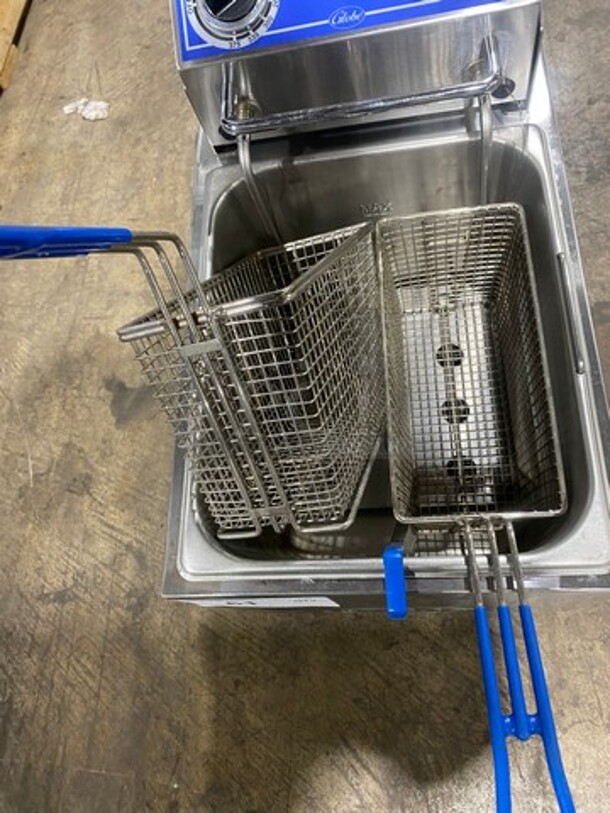 NEW! Globe Countertop Electric Powered Deep Fat Fryer! With Frying Basket! With Backsplash! All Stainless Steel! On Legs! Model: PF16E 208/240V - Image 7 of 11