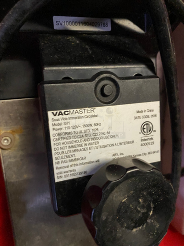WOW! Vacmaster Sous Vide Cooking Immersion Circulator! Model: SV1 SN: 0011605129180 110/120V 60HZ - Image 4 of 5