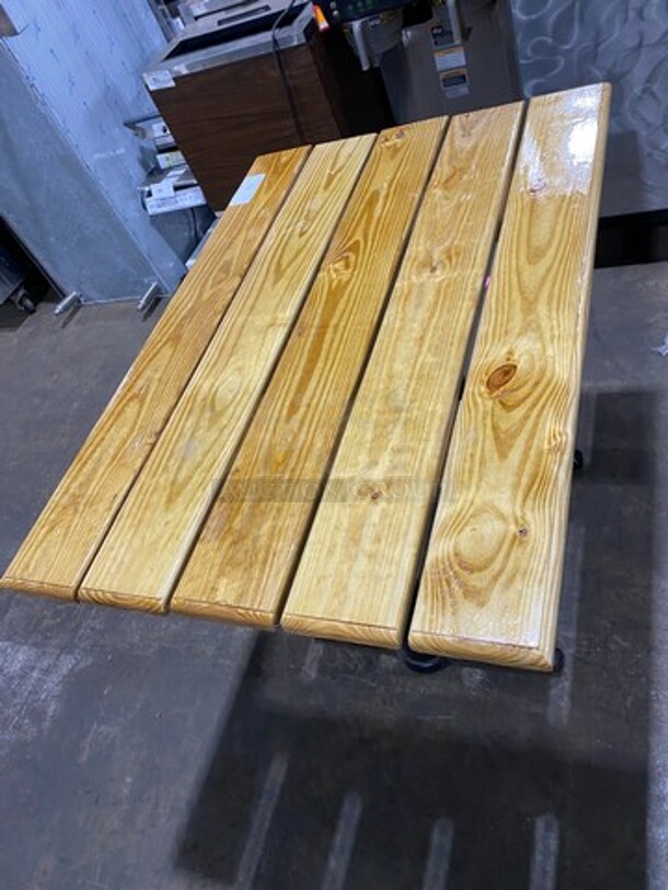 GREAT! Wooden Style Rectangular Dining Table! With Black Metal Base! 2 X Your Bid! - Image 5 of 7
