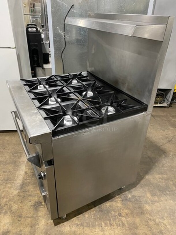 Wolf Commercial Natural Gas Powered 6 Burner Stove! With Raised Back Splash And Salamander Shelf! With Oven Underneath! All Stainless Steel! On Legs! - Image 2 of 10