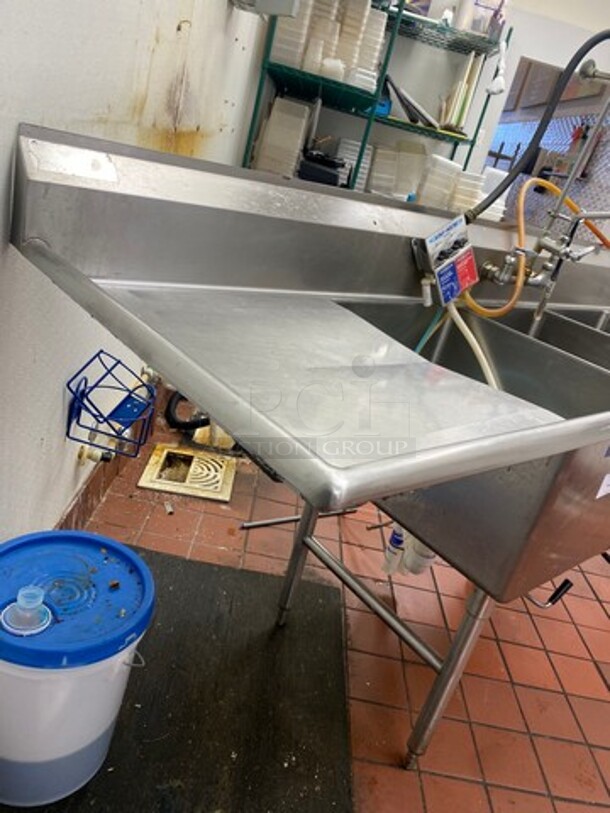 Commercial 3 Compartment Dish Washing Sink! With Dual Side Drain Board! With Back Splash! With Jet Spray, Faucet And Handles! All Stainless Steel! On Legs! - Image 2 of 8